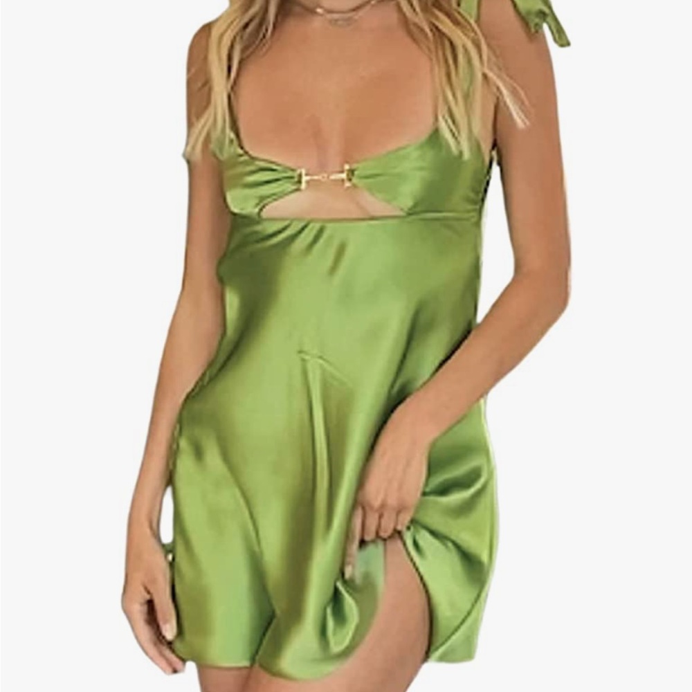 Green Silk Chain Slip Dress